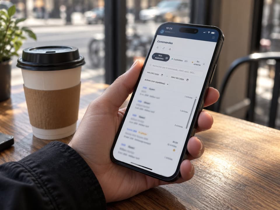Les commandes d'un client, consultées sur un téléphone dans un café